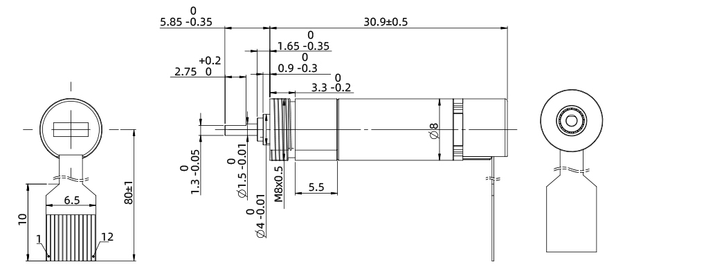 Plan dimensionnel du moteur DC à balais 8mm